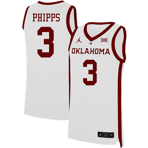 Oklahoma Sooners #3 Trey Phipps College Basketball Jerseys Sale-White